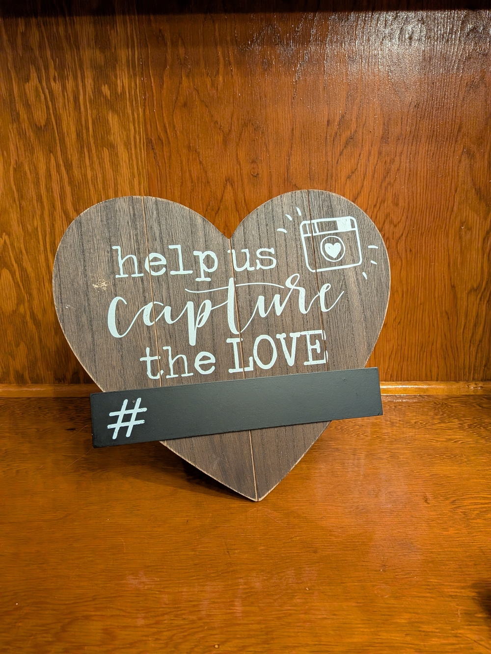 Wedding Hashtag Heart Photo Sign - Wooden Brown "Capture the Love"